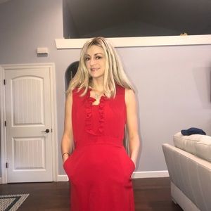 J McLaughlin ruffle front red stretch dress size 4